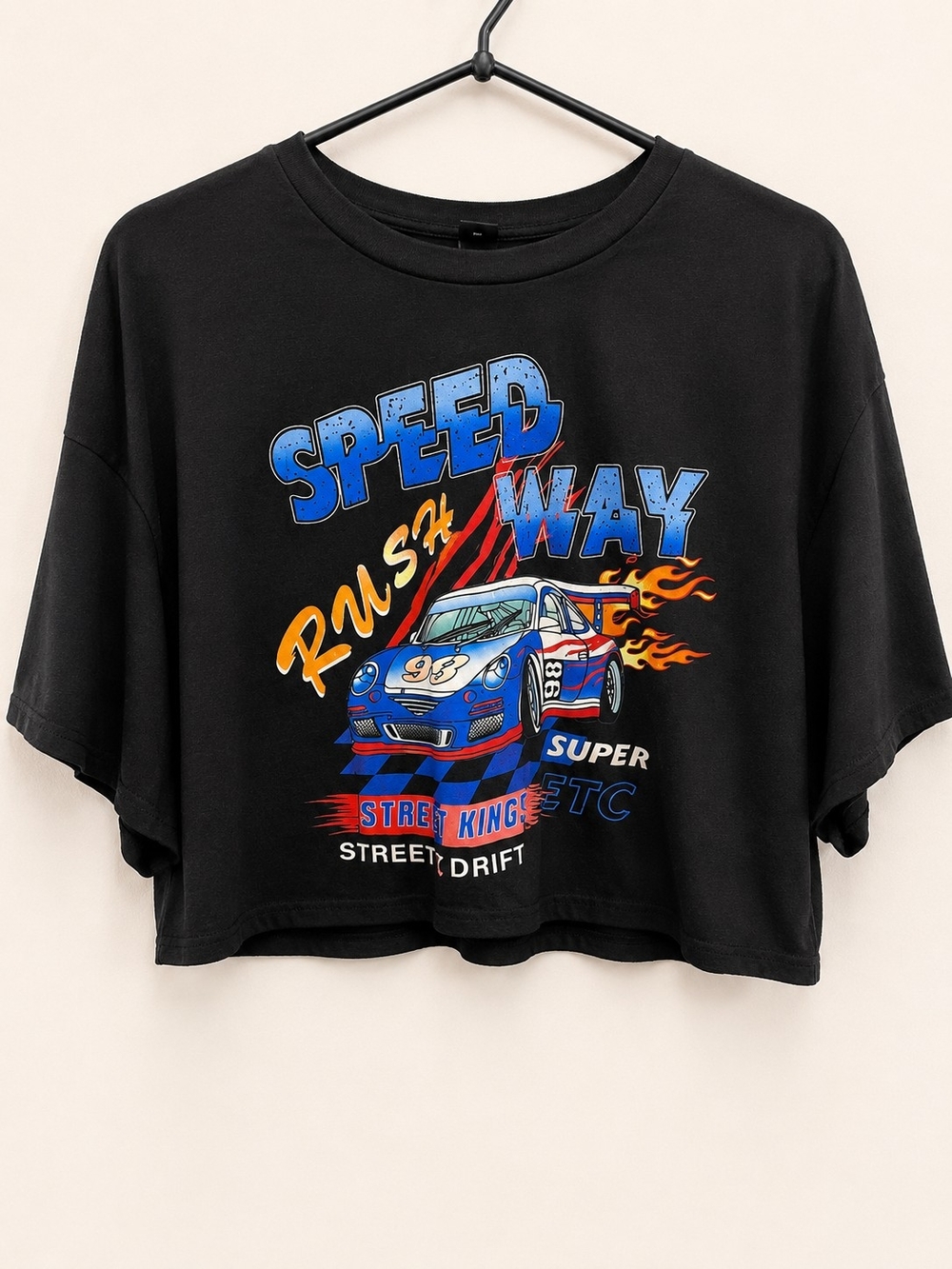 Black 'Speed Way' Graphic Crop Tee
